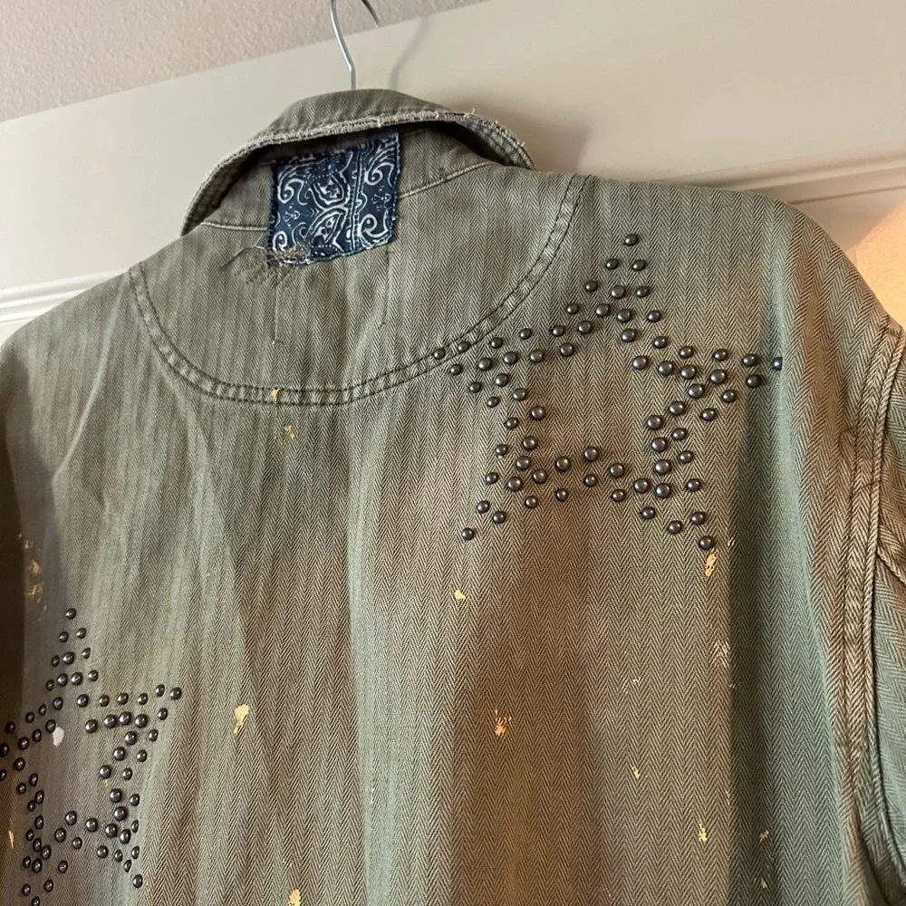 Free People We The Free Selene Studded Military Jacket in Olive Green - Picture 9 of 10
